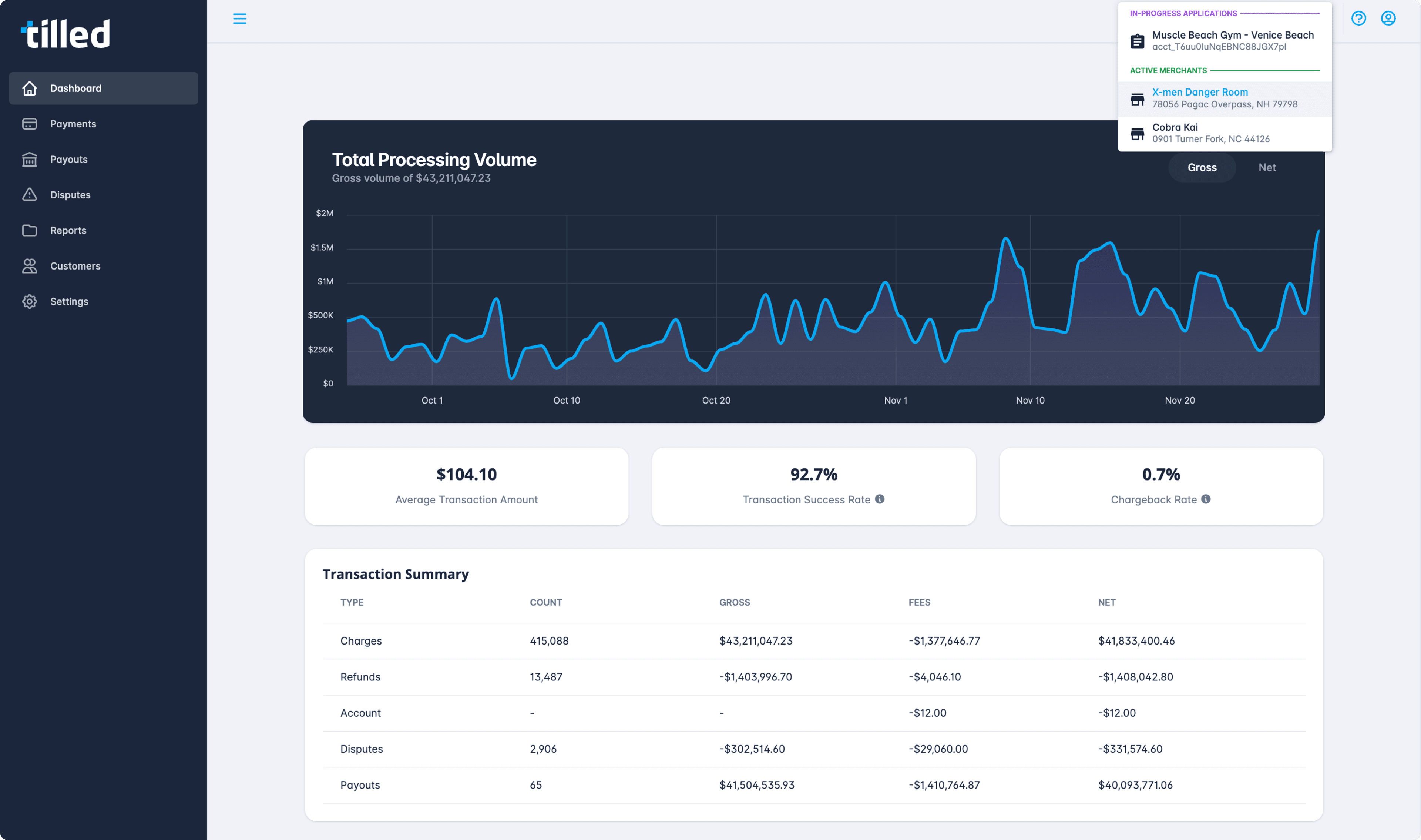 Tilled payments dashboard